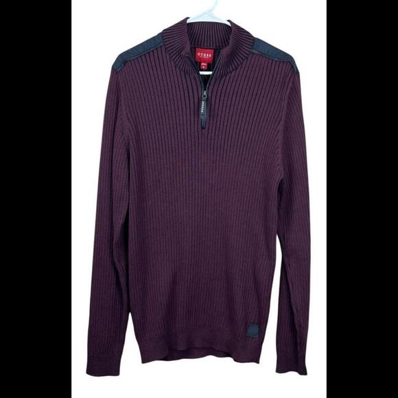 Guess Jeans Men's Sweater Quarter Zip Up Burgundy Mock Neck Size XL Pullover NWT - Picture 1 of 7